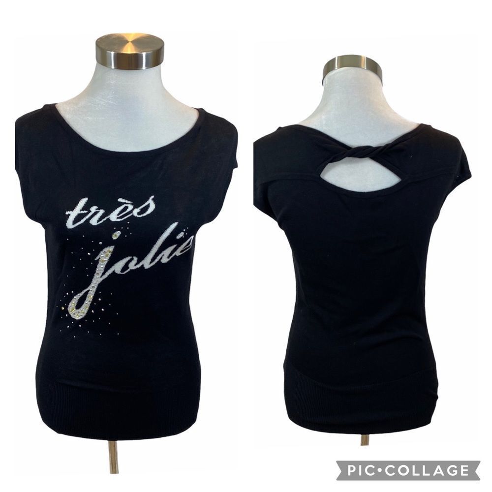 NWT WHBM Tres Jolie Black Pullover Top Size XS